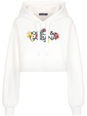 Dolce & Gabbana floral-logo cropped hoodie - White