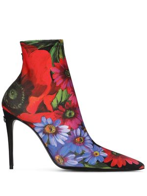 Dolce & Gabbana floral-print 105mm ankle boots - Red