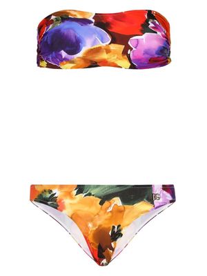 Dolce & Gabbana floral-print bandeau bikini set - Orange