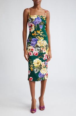 Dolce & Gabbana Floral Print Charmeuse Sheath Dress in Hv4Ybgiardino Fdo Verde