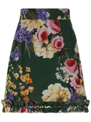 Dolce & Gabbana floral-print chiffon miniskirt - Green