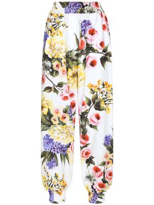 Dolce & Gabbana floral-print cotton track pants - White