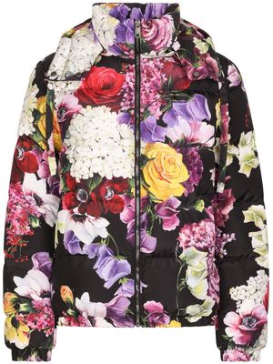 Dolce & Gabbana floral-print down jacket - Black