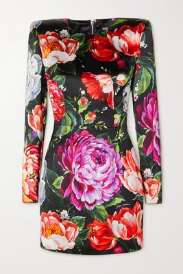 Dolce & Gabbana - Floral-print Duchesse-satin Mini Dress - Pink