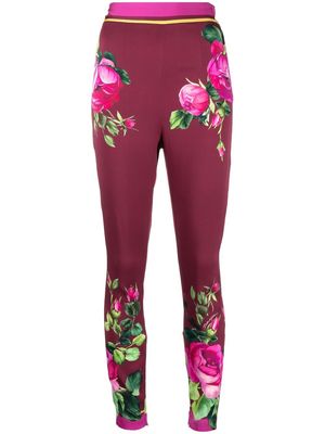 Dolce & Gabbana floral-print high-waisted leggings - Red