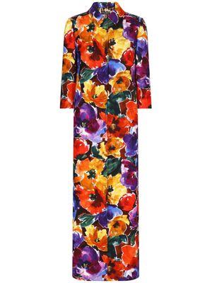Dolce & Gabbana floral-print long-length single-breasted coat - Red