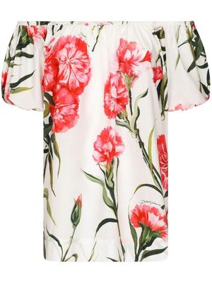 Dolce & Gabbana floral-print off-shoulder blouse - White