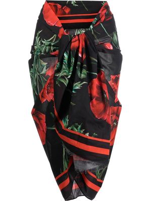 Dolce & Gabbana floral-print ruched beach skirt - Black