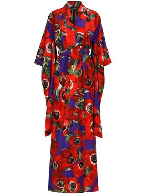 Dolce & Gabbana floral-print silk belted coat - Red