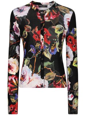 Dolce & Gabbana floral-print silk cardigan - Black