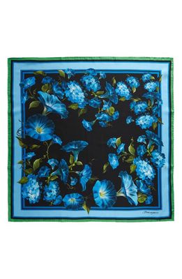 Dolce & Gabbana Floral Print Silk Twill Square Scarf in Black Print Blue