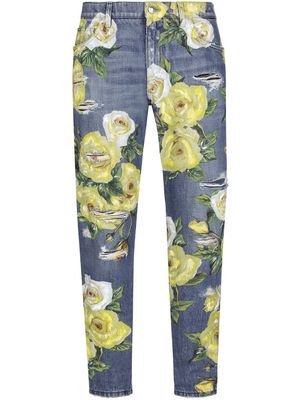 Dolce & Gabbana floral-print straight leg jeans - Blue