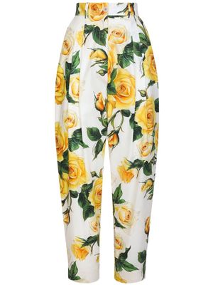 Dolce & Gabbana floral-print tapered trousers - White
