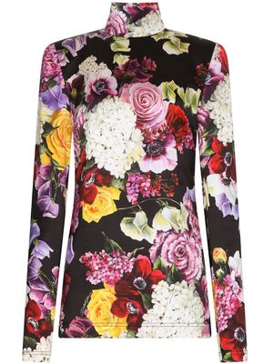 Dolce & Gabbana floral-print turtleneck top - Black