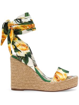 Dolce & Gabbana floral-print wedge sandals - Green