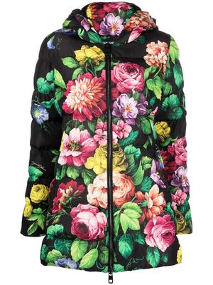 Dolce & Gabbana floral-print zip-up padded coat - Black