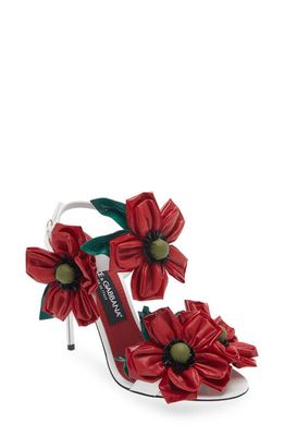 Dolce & Gabbana Floral Slingback Stiletto Sandal in Bianco/Garofani Rosa