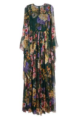 Dolce & Gabbana Garden Floral Print Long Sleeve Silk Chiffon Maxi Dress in Hv4Ybgiardino Fdo Verde