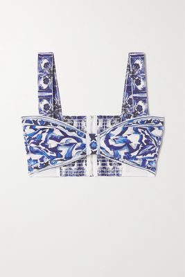Dolce & Gabbana - Gathered Printed Cotton-poplin Bra Top - Blue