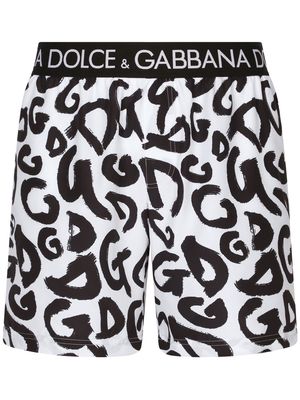 Dolce & Gabbana graffiti logo-print swimming shorts - White