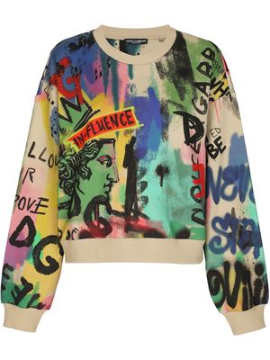 Dolce & Gabbana graffiti-print cotton sweatshirt - Neutrals