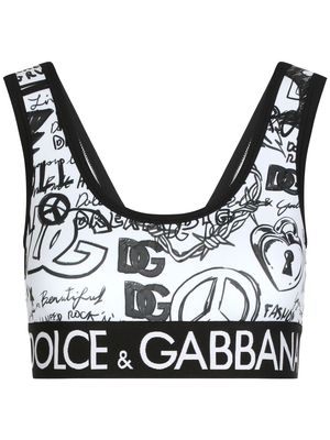 Dolce & Gabbana graffiti print crop top - White