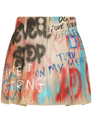 Dolce & Gabbana graffiti-print pleated skirt - Neutrals