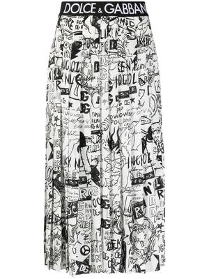 Dolce & Gabbana graffiti-print pleated skirt - White