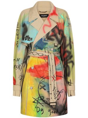 Dolce & Gabbana graffiti-print trench coat - Neutrals
