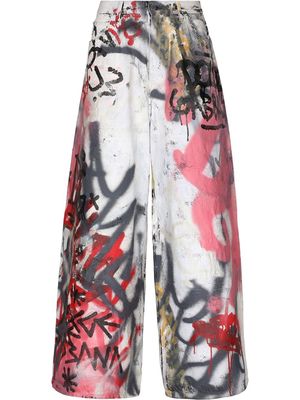 Dolce & Gabbana graffiti-print wide-leg jeans - White
