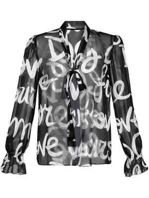 Dolce & Gabbana graphic-print long-sleeve blouse - Black
