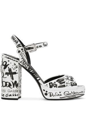 Dolce & Gabbana graphic-print platform sandals - White