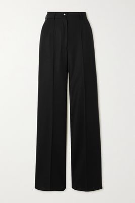 Dolce & Gabbana - Grosgrain-trimmed Wool-blend Twill Straight-leg Pants - Black