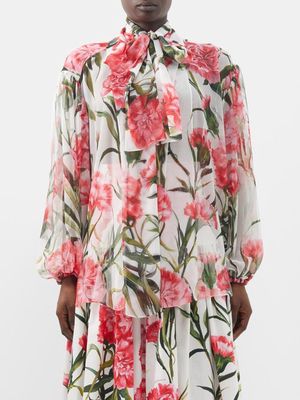 Dolce & Gabbana - Happy Garden Carnation-print Silk-chiffon Blouse - Womens - White Print