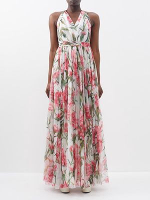 Dolce & Gabbana - Happy Garden Carnation-print Silk Dress - Womens - White Print