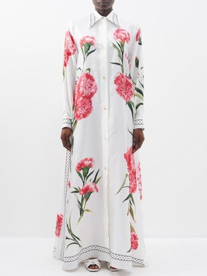 Dolce & Gabbana - Happy Garden Carnation-print Silk Maxi Shirt Dress - Womens - White Print