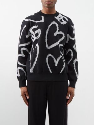 Dolce & Gabbana - Hearts-jacquard Jersey Sweatshirt - Mens - Black Grey