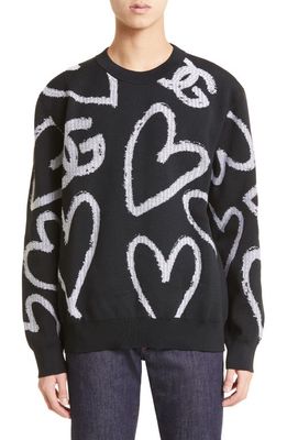 Dolce & Gabbana Hearts Logo Crewneck Sweater in Black Inlay
