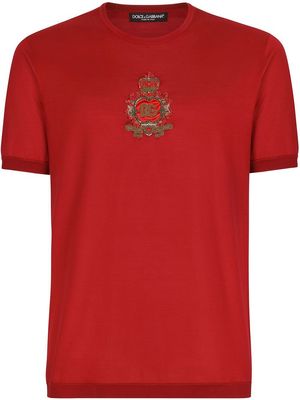 Dolce & Gabbana heraldic-patch silk T-shirt - Red