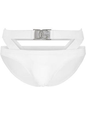 Dolce & Gabbana high-cut logo-plaque swim trunks - White