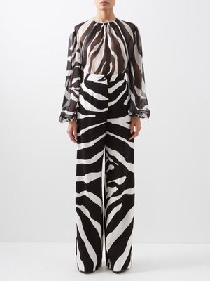 Dolce & Gabbana - High-rise Zebra-print Crepe Trousers - Womens - Black White