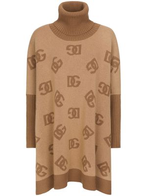 Dolce & Gabbana intarsia-knit roll-neck poncho - Brown