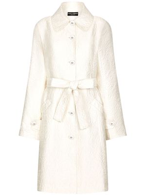 Dolce & Gabbana jacquard belted trench coat - White