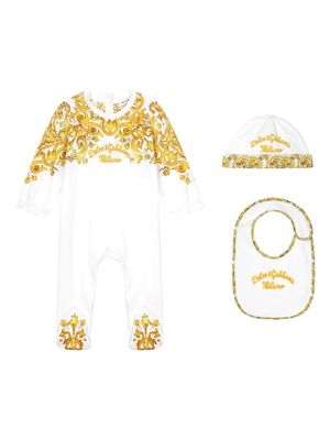 Dolce & Gabbana Kids 3-piece gift set in yellow majolica-print jersey - White