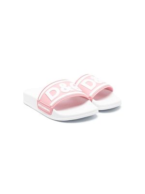 Dolce & Gabbana Kids 3D-logo flat slides - White