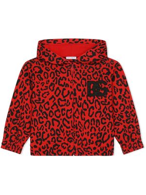 Dolce & Gabbana Kids all-over leopard-print hoodie - Red