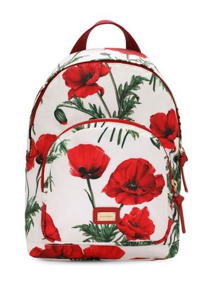 Dolce & Gabbana Kids all-over poppy-print backpack - White