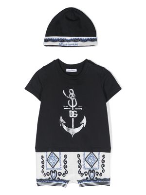Dolce & Gabbana Kids anchor-print cotton babygrow set - Blue