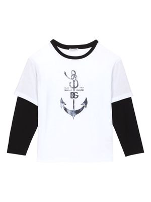Dolce & Gabbana Kids anchor-print long-sleeve T-shirt - White