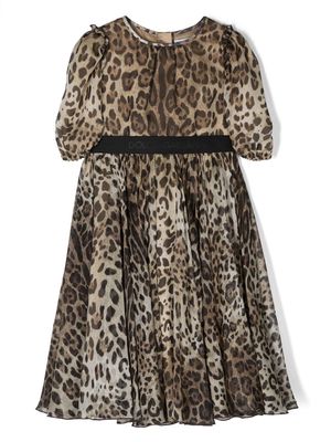 Dolce & Gabbana Kids animal-print silk dress - Brown